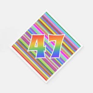 Serviette En Papier Rayures colorées + Motif "47" d'arc-en-ciel