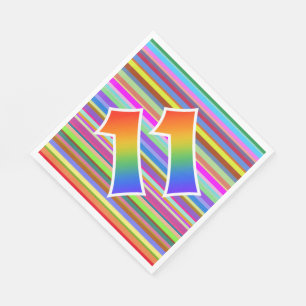 Serviette En Papier Rayures colorées + Motif arc-en-ciel "11" N° d'évé