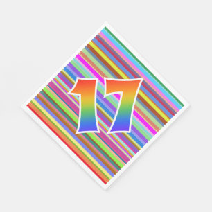 Serviette En Papier Rayures colorées + Motif arc-en-ciel "17" N° d'