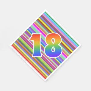 Serviette En Papier Rayures colorées + Motif arc-en-ciel "18" N° d'évé