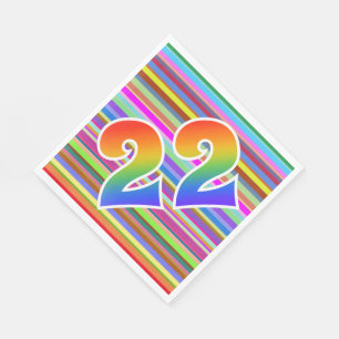 Serviette En Papier Rayures colorées + Motif arc-en-ciel "22" N° d'évé