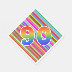 Serviette En Papier Rayures colorées + Motif arc-en-ciel "90" N° d'évé