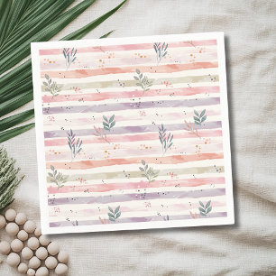 Serviette En Papier Rayures de feuilles pastel à l'aquarelle vintage
