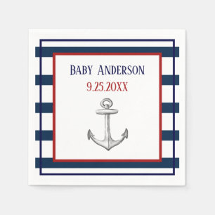 Serviette En Papier Rayures nautiques et Baby shower Ancre