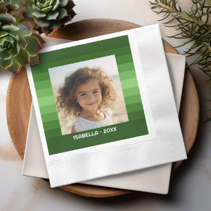 Serviette En Papier Rayures Rétro - Vert de Noël - Photo Simple
