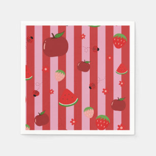 Serviette En Papier Rayures roses et rouges, avec un motif fruité