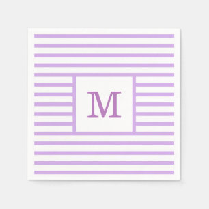 Serviette En Papier Rayures violettes et blanches Monogramme personnal