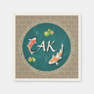 Serviette En Papier Réaliste Vert Japonais Koi Poisson Pond