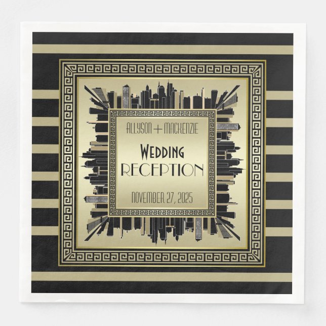 Serviette En Papier Réception de mariage Art déco Gatsby Champagne Gol (Devant)