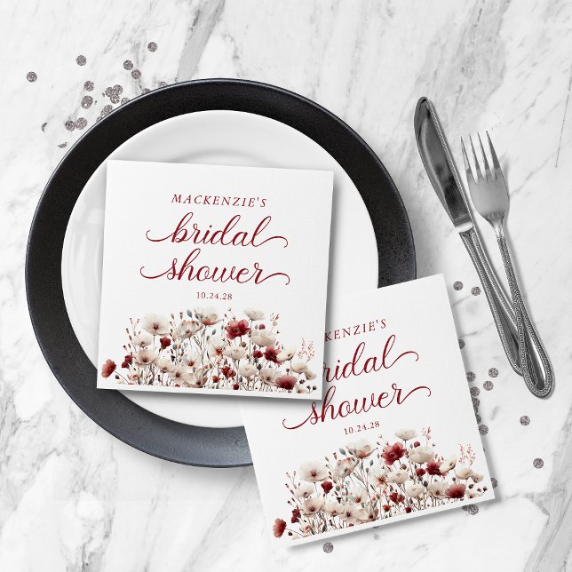 Serviette En Papier Réception de mariage bohème de fin d'été avec fleu (Late Summer Wildflower Boho Bridal Shower Napkins)