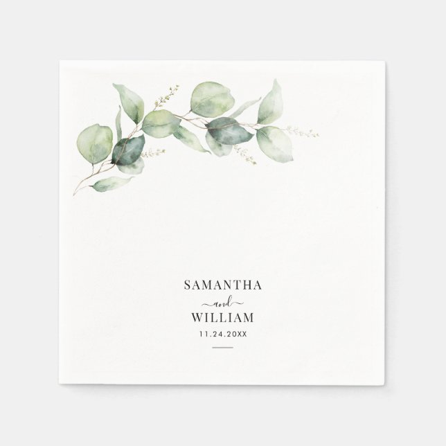 Serviette En Papier Réception de mariage botanique Eucalyptus Greenery (Devant)