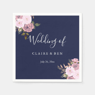 Serviette En Papier Réception de mariage florale bleu marine et Rose o