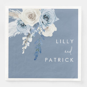 Serviette En Papier Réception de mariage florale bleu poussiéreux et b