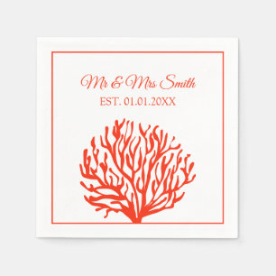 Serviette En Papier Récif de corail rouge élégante fête de mariage sur
