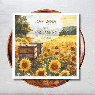 Serviette En Papier Récolte de Tournesols Ruchers Mariage Champêtre Au