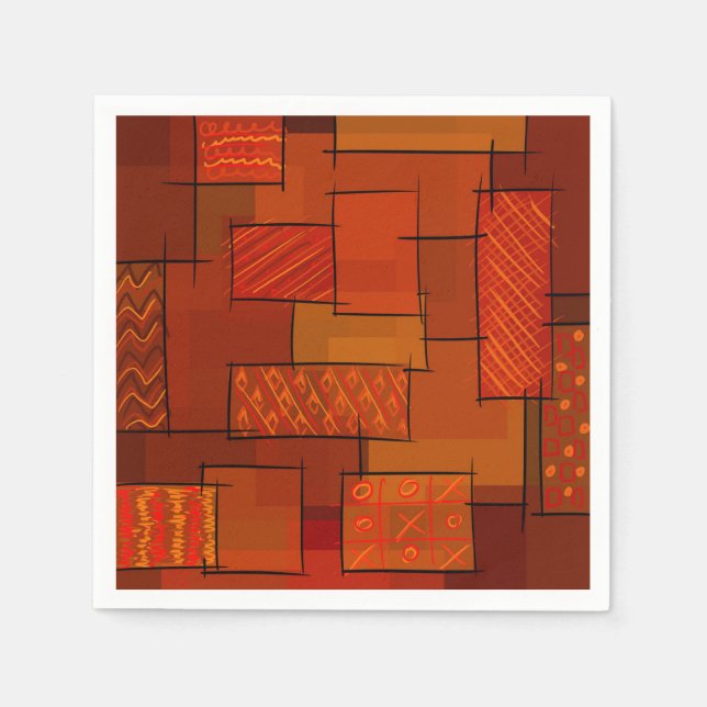 Serviette En Papier Rectangles, motif patchwork, doodle. Surface de re (Devant)