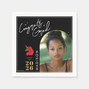 Serviette En Papier Red Afro Unicorn Graduation