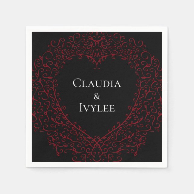 Serviette En Papier Red and Black Heart Gothic Wedding Napkins (Devant)