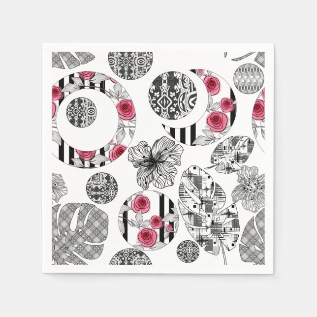 Serviette En Papier Red and Black, Quilting, Patchwork, Rustic, Modern (Devant)