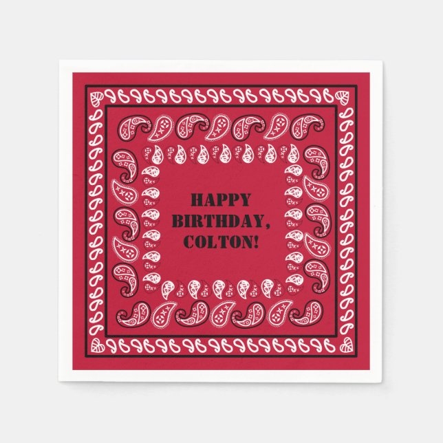 Serviette En Papier Red and Black Western Bandana Imprimer Anniversair (Devant)