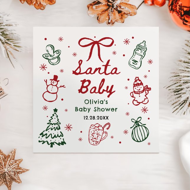 Serviette En Papier Red and Green Hand Drawn Christmas Baby Shower (Créateur téléchargé)