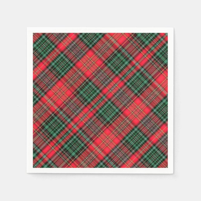 Serviette En Papier Red and Green Scottish Diagonal Tartan Plaid (Devant)
