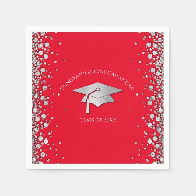 Serviette En Papier Red and Silver Graduation (Devant)