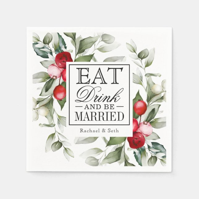 Serviette En Papier Red Berries Holiday Manger Boire et être marié (Devant)
