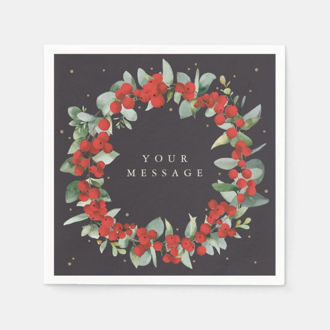Serviette En Papier Red Berry Noël Wreath Fête (Devant)