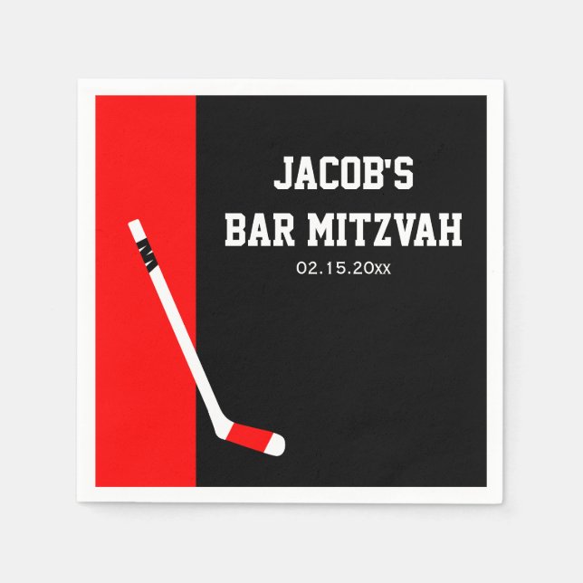 Serviette En Papier Red Black Hockey Bar Mitzvah Personnalisé (Devant)