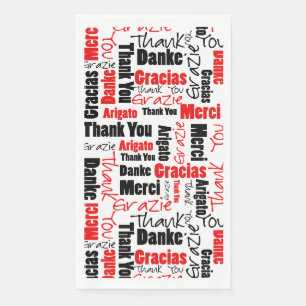 Serviette En Papier Red Black Multilingua Merci Typography Collage