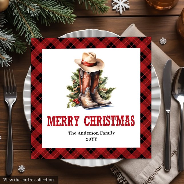 Serviette En Papier Red black tartan Western Christmas paper napkins (Western Christmas napkins red buffalo plaid tartan

)