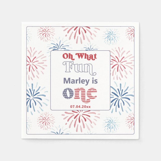 Serviette En Papier Red Blue 4 juillet Feu d'artifice 1er fête d'anniv (Devant)
