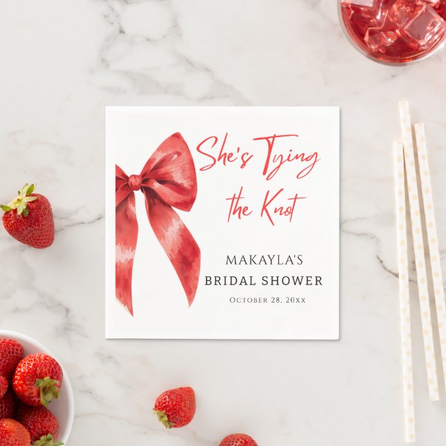 Serviette En Papier Red Bow She’s Tying Fête des mariées Knot Napkins (En situation)