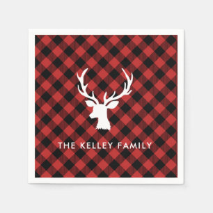 Serviette En Papier Red Buffalo Plaid Deer Head White Custom