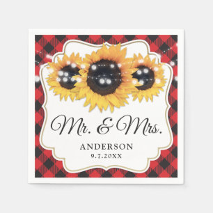 Serviette En Papier Red Buffalo Plaid Tournesol Mr & Mrs Mariage
