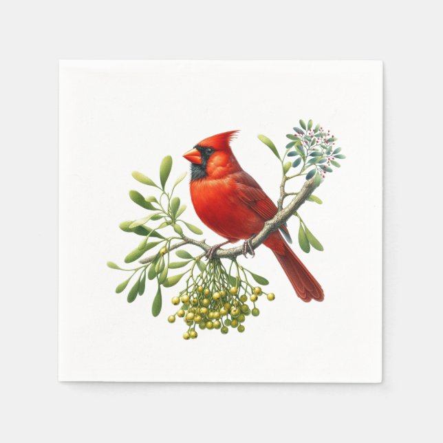 Serviette En Papier Red Cardinal Bird Holiday Mistletoe (Devant)