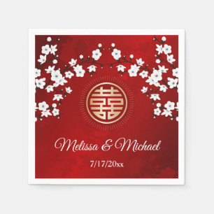 Serviette En Papier Red Cherry Blossoms Gold Mariage chinois personnal