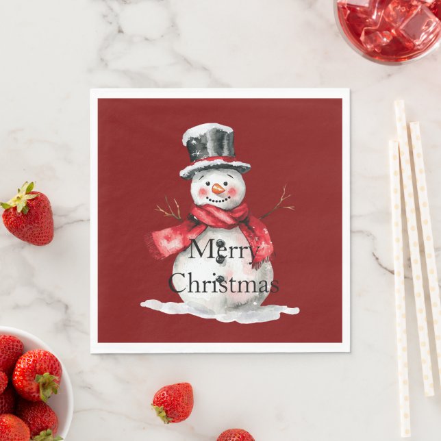 Serviette En Papier Red Christmas Snowman (En situation)