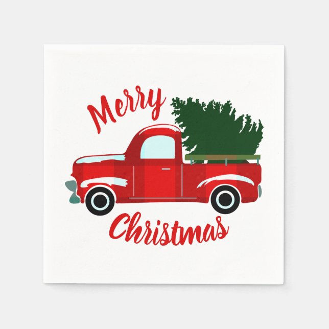 Serviette En Papier Red Christmas Truck Russe Noël Fête de Noël (Devant)
