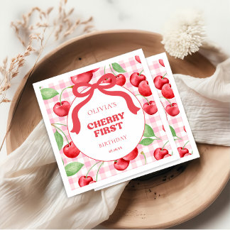 Serviette En Papier Red Coquette Bow Cherry Première fête d'anniversai