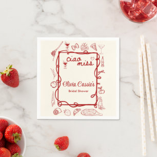 Serviette En Papier Red & Cream Ciao Miss Fête des mariées italienne