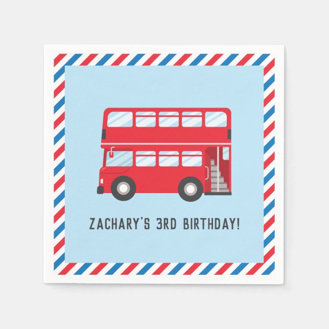 Serviette En Papier Red Double Deck Londres Bus Anniversaire de fête N (Devant)