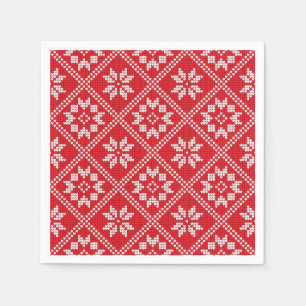 Serviette En Papier Red Fair Isle Sweat Knit Motif Noël