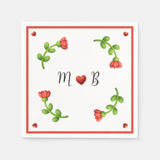 Serviette En Papier Red Flower Paper Napkins – Personalized Monogram