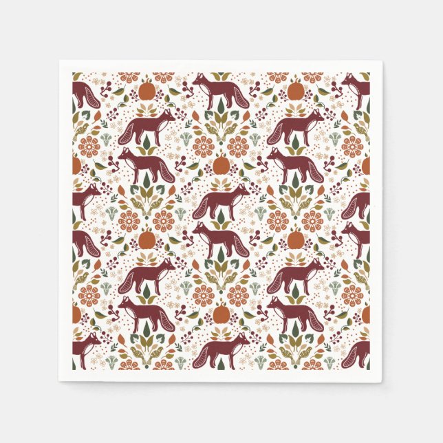 Serviette En Papier Red Fox Folk Art Napkin Rustic Party Décor (Devant)