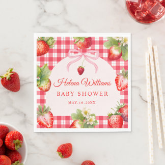 Serviette En Papier Red Gingham Strawberry Baby Shower Paper Napkin