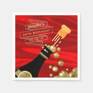 Serviette En Papier Red Gold Black Champagne Élégant Anniversaire