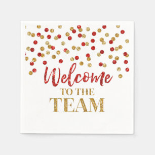 Serviette En Papier Red Gold Confetti Bienvenue à l'équipe de servie