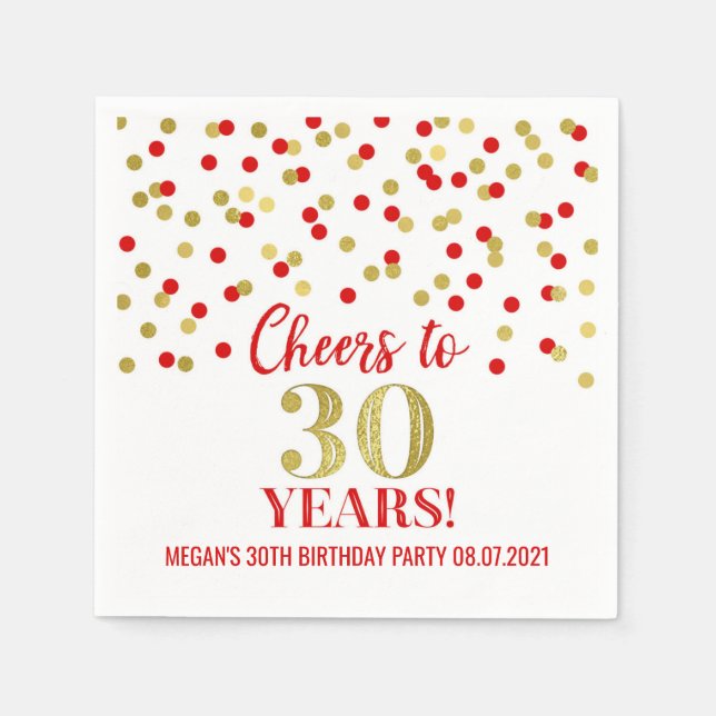 Serviette En Papier Red Gold Confetti encourage à 30 ans anniversaire (Devant)